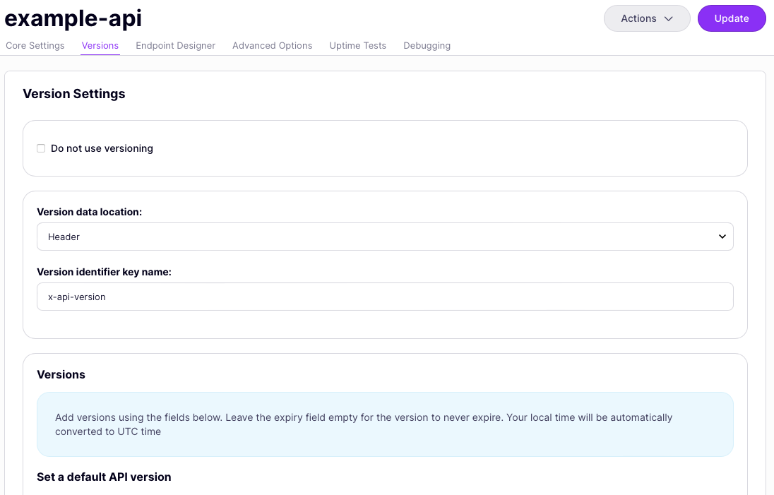 Configuring the versioning identifier