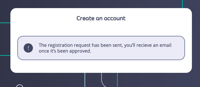 Registration account submitted for admin approval