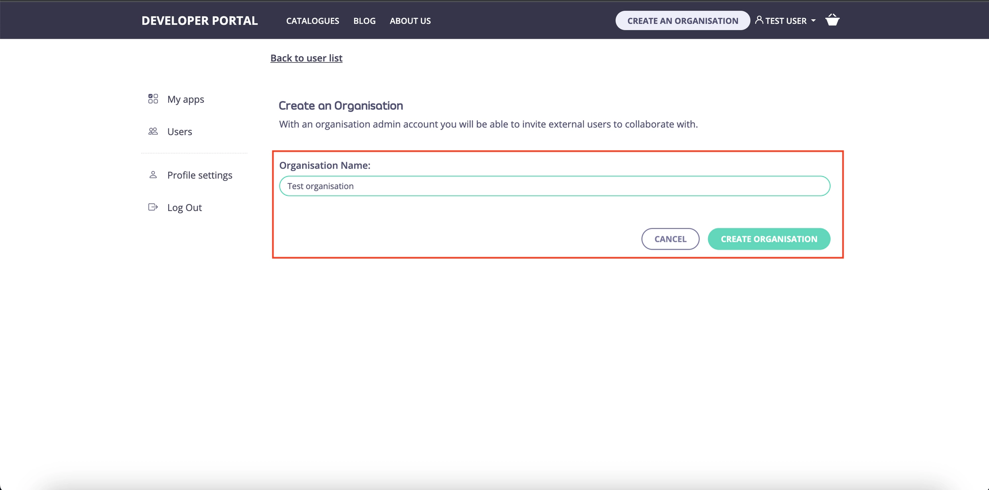 Specify name of the organization