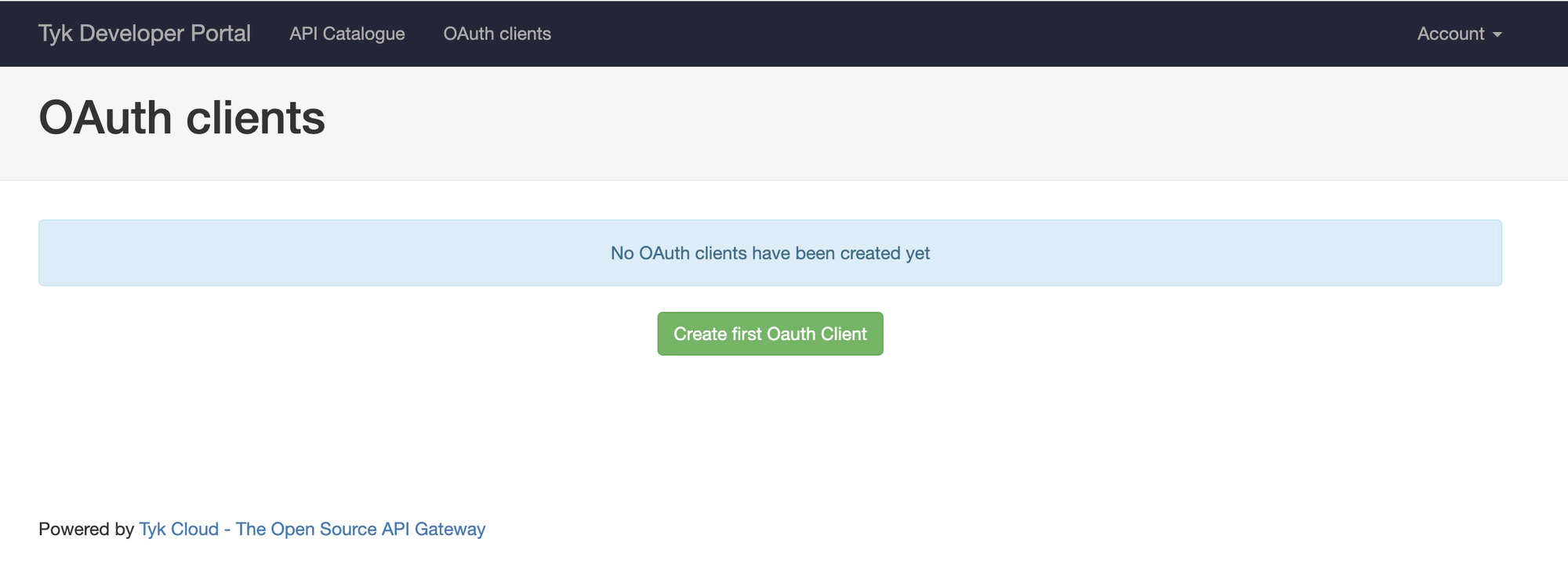 Developer OAuth Home Screen