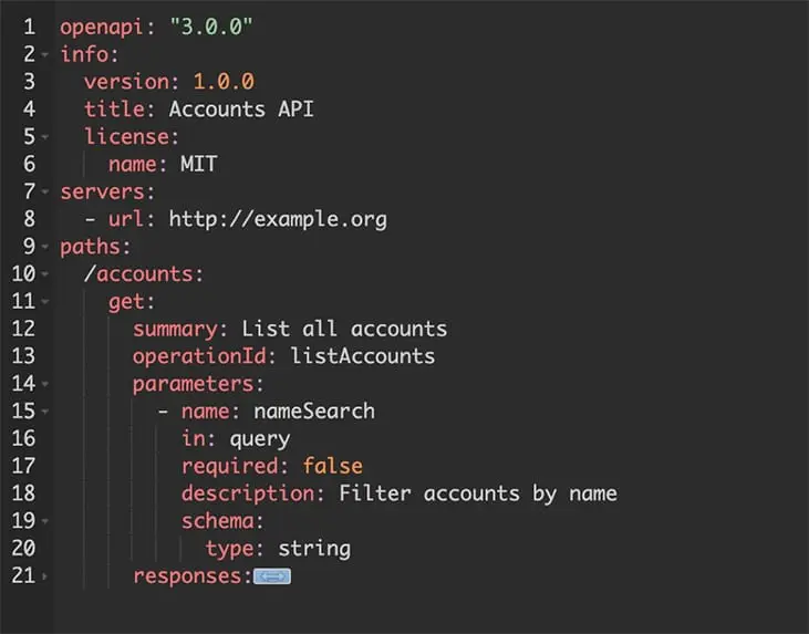 Example Accounts API using the OpenAPI Spec