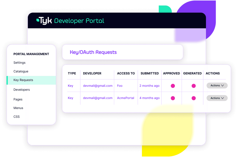 Tyk's API gateway developer portal.