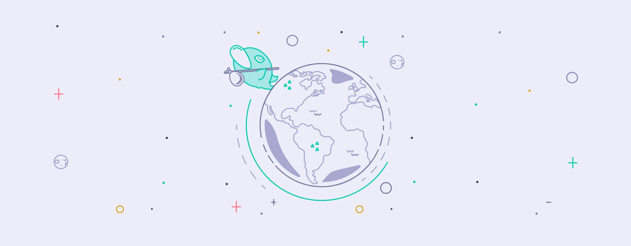 Remote working and flexibility illustration of tyk mascot around the world