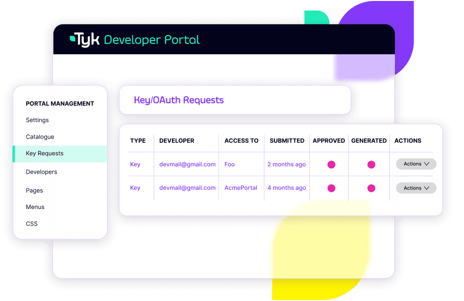 Tyk's API gateway developer portal.
